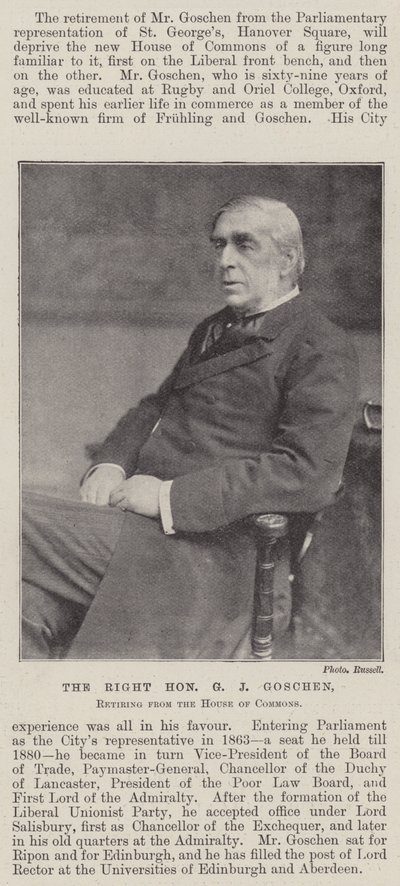 De zeer eerbiedwaardige G J Goschen, met pensioen uit het Lagerhuis door English Photographer