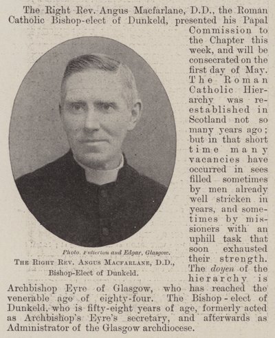 De Zeer Eerwaarde Angus Macfarlane, DD, Bisschop-Elect van Dunkeld door English Photographer