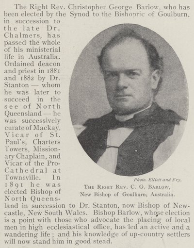 De rechter eerwaarde C G Barlow, nieuwe bisschop van Goulburn, Australië door English Photographer