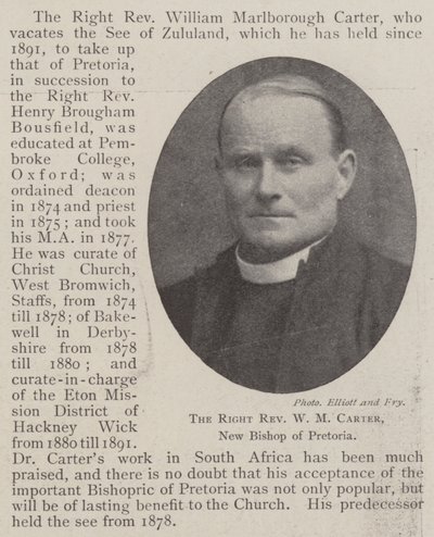 De Zeer Eerwaarde W M Carter, Nieuwe Bisschop van Pretoria door English Photographer