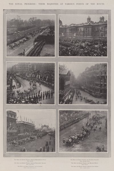 De koninklijke voortgang, hun Majesteiten op verschillende punten van de route door English Photographer