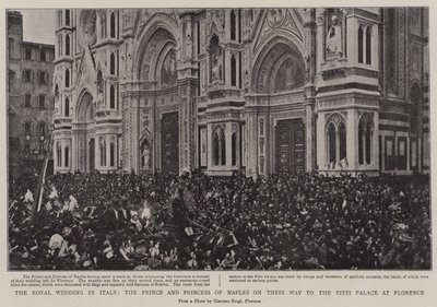 Het koninklijk huwelijk in Italië, de prins en prinses van Napels op weg naar het Pitti-paleis in Florence door English Photographer