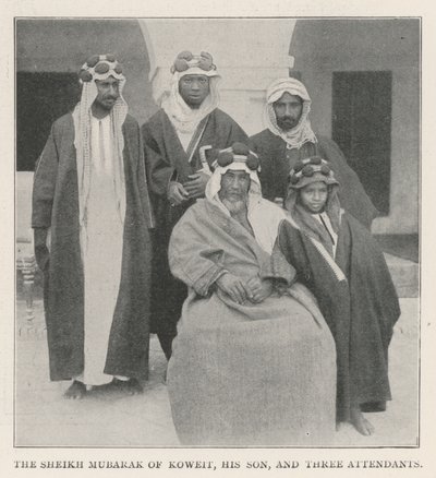 De sjeik Mubarak van Koeweit, zijn zoon en drie bedienden door English Photographer