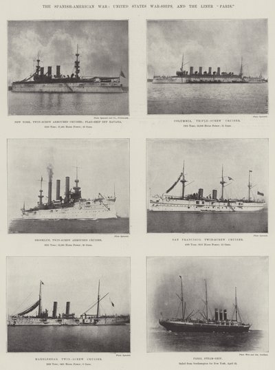 De Spaans-Amerikaanse oorlog, Amerikaanse oorlogsschepen en de lijnboot Paris door English Photographer