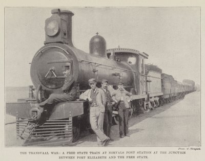 De Transvaalse Oorlog, een Vrijstaat Trein op Norvals Pont Station bij de Kruising tussen Port Elizabeth en de Vrijstaat door English Photographer