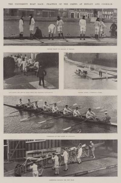 De universiteitsbootrace, oefening van de bemanningen bij Henley en Cookham door English Photographer