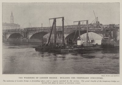 De verbreding van de London Bridge, de bouw van de tijdelijke structuur door English Photographer