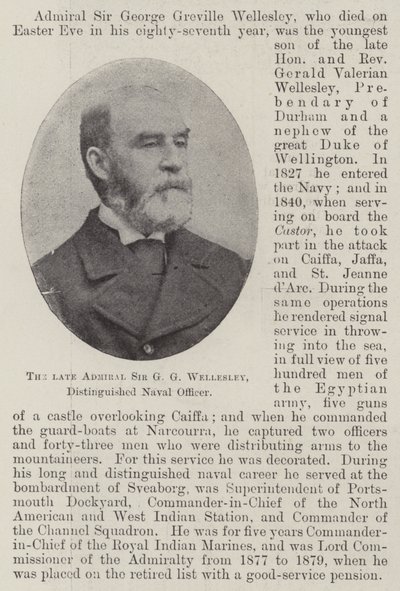 Wijlen admiraal Sir G G Wellesley, vooraanstaand marineofficier door English Photographer