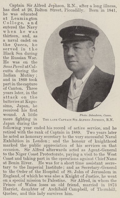 De overleden kapitein Sir Alfred Jephson, RN door English Photographer
