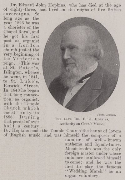 De overleden Dr. E J Hopkins, autoriteit op het gebied van kerkmuziek door English Photographer
