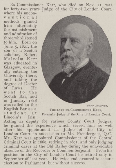 De overleden Voormalige Commissaris Kerr, Voormalig Rechter van de City of London Court door English Photographer