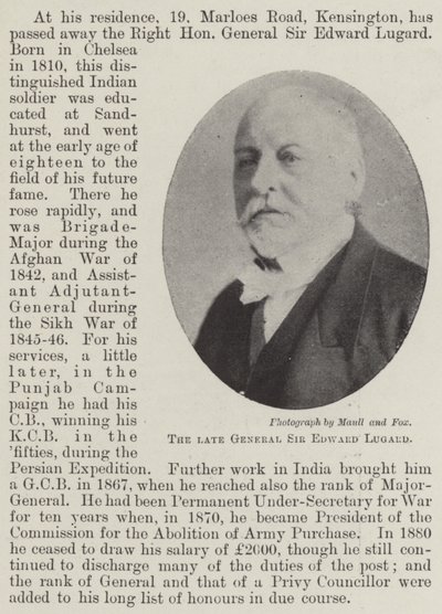 De wijlen generaal Sir Edward Lugard door English Photographer