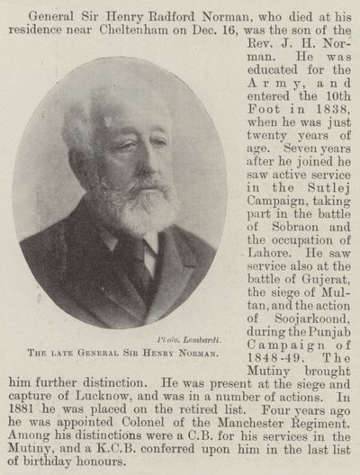 De wijlen generaal Sir Henry Norman door English Photographer