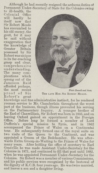 Wijlen de eerwaarde Sir Robert Meade door English Photographer