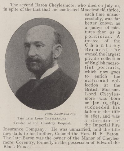 De overleden Lord Cheylesmore, trustee van de Chantrey Bequest door English Photographer