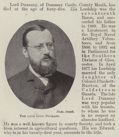De overleden Lord Dunsany door English Photographer