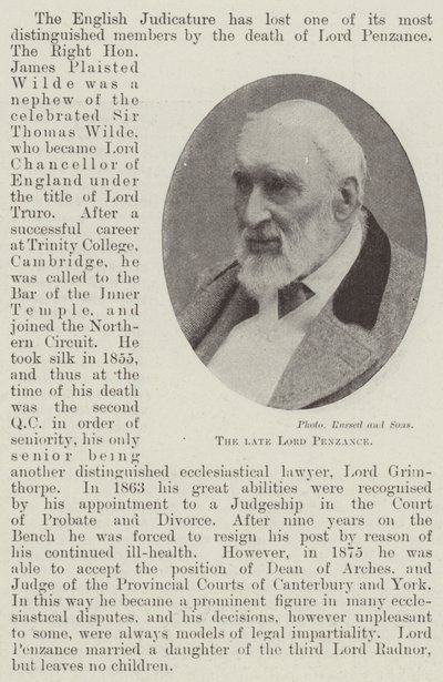 De overleden Lord Penzance door English Photographer