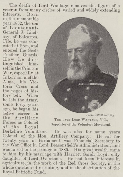 De overleden Lord Wantage, VC, Ondersteuner van de Vrijwilligersbeweging door English Photographer