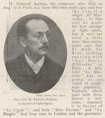De overleden M Edmond Audran, Componist van Operette door English Photographer