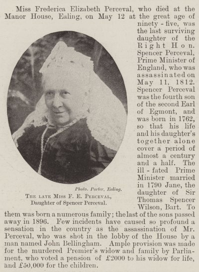 De overleden Miss F E Perceval, dochter van Spencer Perceval door English Photographer