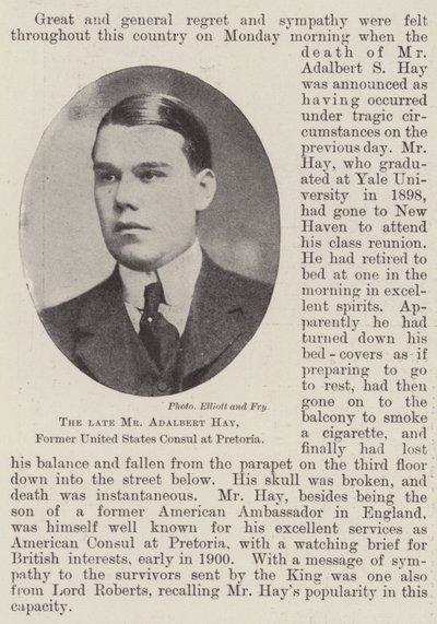 De overleden heer Adalbert Hay, Voormalig Consul van de Verenigde Staten in Pretoria door English Photographer