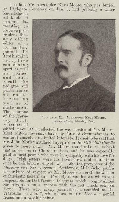 De overleden Mr Alexander Keys Moore, redacteur van de Morning Post door English Photographer