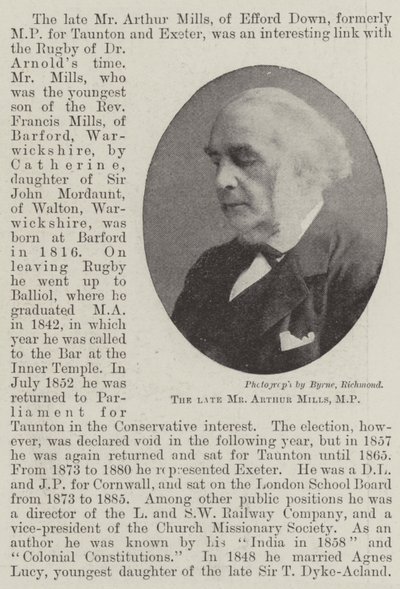 De wijlen Mr. Arthur Mills, MP door English Photographer