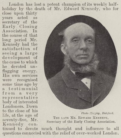 De overleden heer Edward Kennedy, secretaris van de Early Closing Association door English Photographer