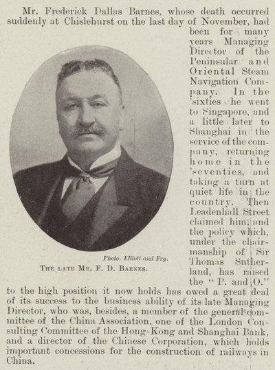 De overleden Mr. F D Barnes door English Photographer