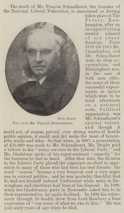 De overleden Mr Francis Schnadhorst door English Photographer