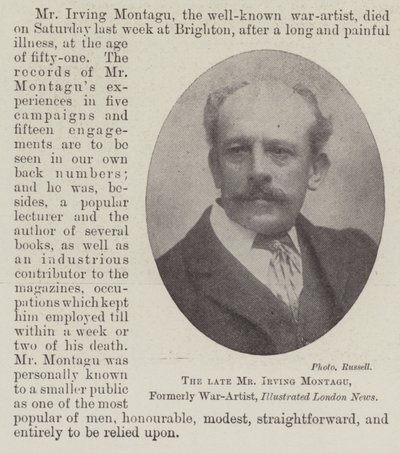 Wijlen Mr Irving Montagu, voormalig oorlogskunstenaar, Illustrated London News door English Photographer