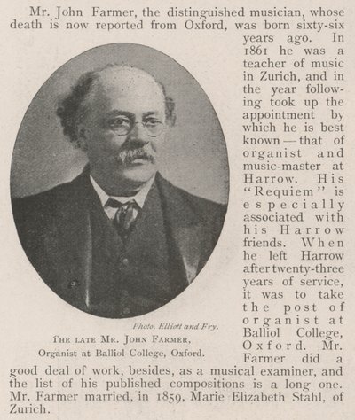 De Wijlen Meneer John Farmer, Organist aan Balliol College, Oxford door English Photographer