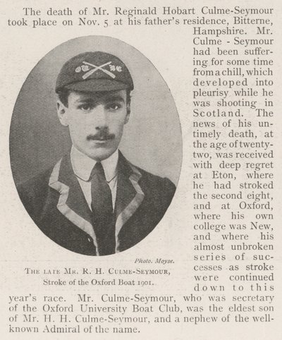 De overleden Mr R H Culme-Seymour, Slagman van de Oxford Boot 1901 door English Photographer