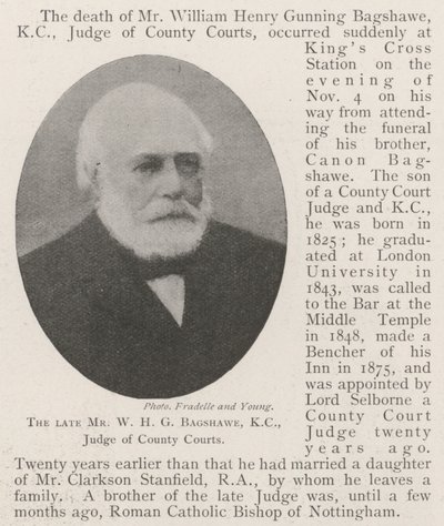 De overleden Mr W H G Bagshawe, KC, Rechter van County Courts door English Photographer