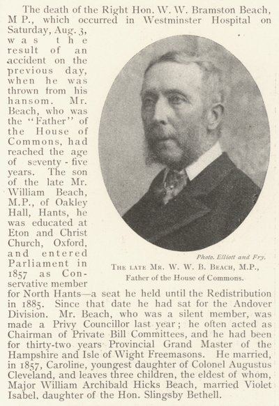 De overleden Mr W W B Beach, MP, Vader van het Lagerhuis door English Photographer