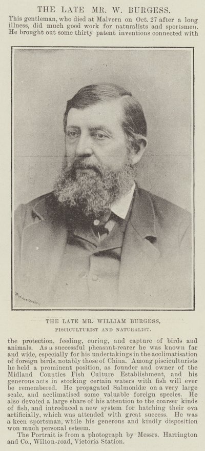 De overleden heer William Burgess, Pisciculturist en Natuuronderzoeker door English Photographer