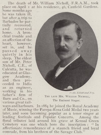 De Wijlen Meneer William Nicholl, de Beroemde Zanger door English Photographer