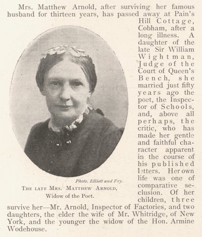 Wijlen Mevrouw Matthew Arnold, Weduwe van de Dichter door English Photographer
