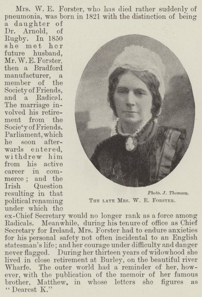 De wijlen mevrouw W E Forster door English Photographer