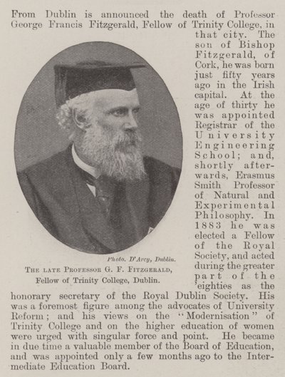 De overleden professor G F Fitzgerald, Fellow van Trinity College, Dublin door English Photographer