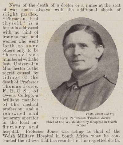 De overleden professor Thomas Jones, hoofd van het Welsh Military Hospital in Zuid-Afrika door English Photographer