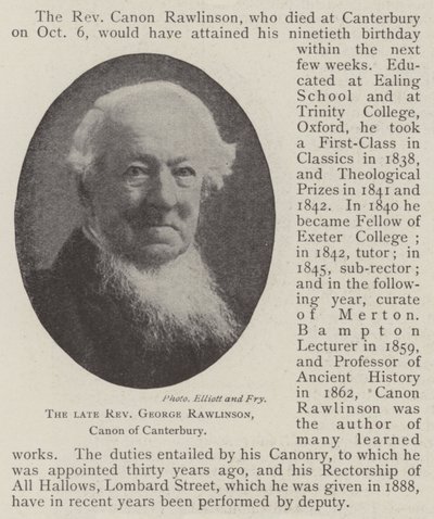 De overleden dominee George Rawlinson, kanunnik van Canterbury door English Photographer