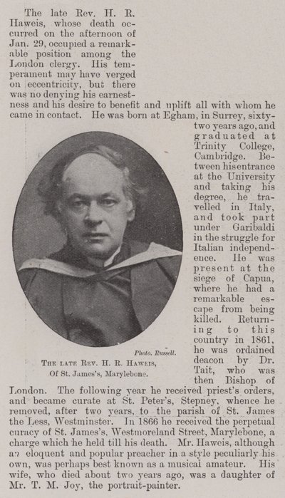 De overleden eerwaarde H R Haweis, van St James