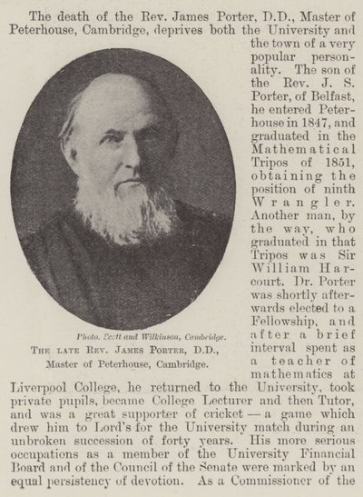 De overleden dominee James Porter, DD, meester van Peterhouse, Cambridge door English Photographer