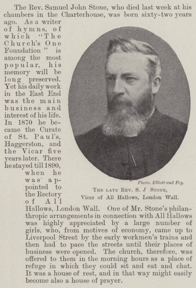 De overleden eerwaarde S J Stone, pastoor van All Hallows, London Wall door English Photographer
