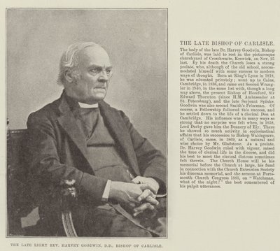 De overleden zeer eerwaarde Harvey Goodwin, DD, bisschop van Carlisle door English Photographer