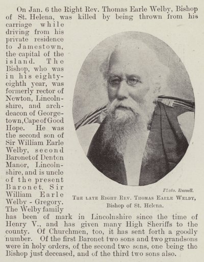 De overleden rechter eerwaarde Thomas Earle Welby, bisschop van St Helena door English Photographer