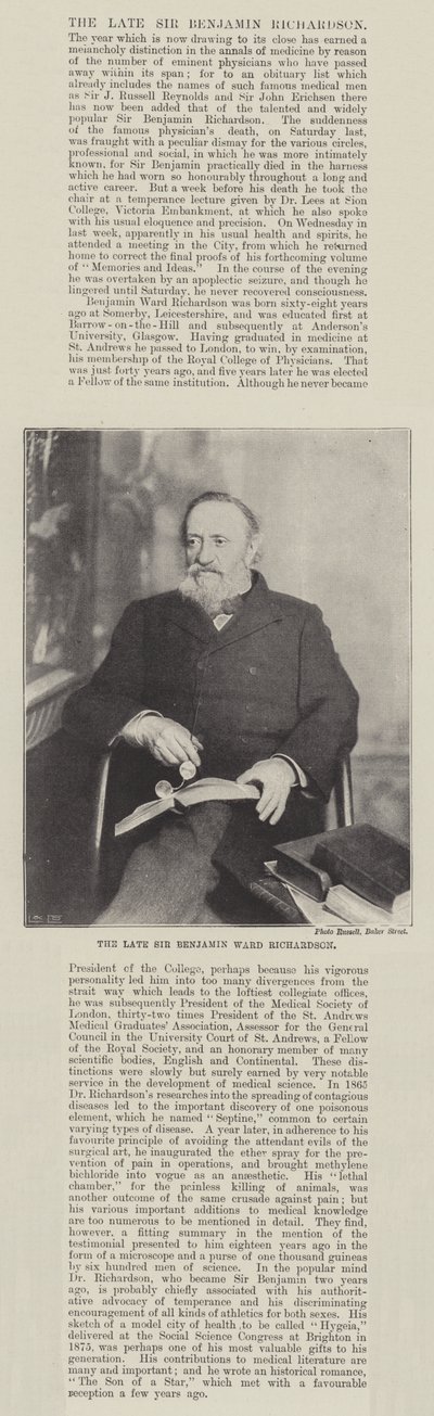 De overleden Sir Benjamin Ward Richardson door English Photographer
