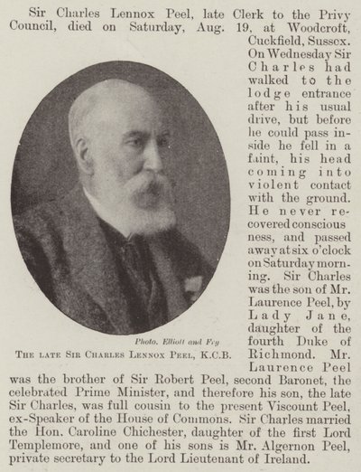 De overleden Sir Charles Lennox Peel, KCB door English Photographer