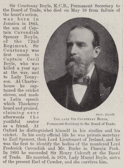 De overleden Sir Courtenay Boyle, permanent secretaris van de Board of Trade door English Photographer
